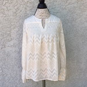 Maette White Zigzag Pattern Shimmer Blouse Shirt